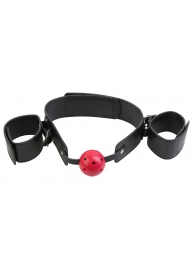 Кляп-наручники с красным шариком Breathable Ball Gag Restraint - Pipedream - купить с доставкой во Владивостоке