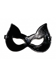 Черная лаковая маска с ушками из эко-кожи - БДСМ Арсенал - купить с доставкой во Владивостоке