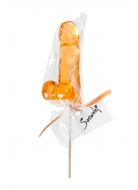 Оранжевый леденец в форме пениса со вкусом аморетто - Sosuчki - купить с доставкой во Владивостоке