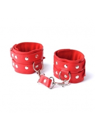 Красные кожаные наручники с велюровой подкладкой - Sitabella - купить с доставкой во Владивостоке