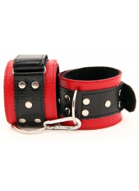 Красно-чёрные кожаные наручники - БДСМ Арсенал - купить с доставкой во Владивостоке