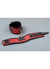 Фигурные красно-чёрные наручники с клёпками - Подиум - купить с доставкой во Владивостоке