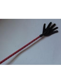 Длинный плетённый стек с наконечником-ладошкой и красной рукоятью - 85 см. - Подиум - купить с доставкой во Владивостоке