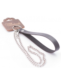 Серебристый металлический поводок с кожаной черной ручкой - 80 см. - Crazy Handmade - купить с доставкой во Владивостоке