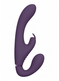 Фиолетовый безремневой вибрострапон Suki со стимулятором клитора - 22 см. - Shots Media BV - купить с доставкой во Владивостоке