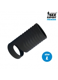 Черная открытая насадка на пенис с кольцом для мошонки L-size - 8,5 см. - Sex Expert - во Владивостоке купить с доставкой