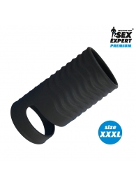 Черная открытая насадка на пенис с кольцом для мошонки XXXL-size - 9,9 см. - Sex Expert - во Владивостоке купить с доставкой