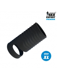 Черная открытая насадка на пенис с кольцом для мошонки XL-size - 8,9 см. - Sex Expert - во Владивостоке купить с доставкой