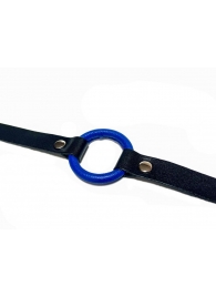 Синий кляп-кольцо на черных кожаных ремешках - БДСМ Арсенал - купить с доставкой во Владивостоке