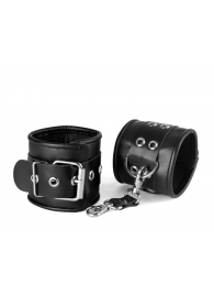 Черные кожаные наручники с ремешком с двумя карабинами на концах - Sitabella - купить с доставкой во Владивостоке