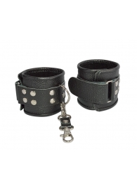 Чёрные кожаные наручники с ремешком с двумя карабинами - Sitabella - купить с доставкой во Владивостоке