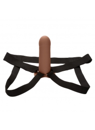 Коричневый фаллопротез из силикона Extension with Harness - 15,75 см. - California Exotic Novelties - купить с доставкой во Владивостоке