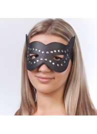 Чёрная кожаная маска с клёпками и прорезями для глаз - Sitabella - купить с доставкой во Владивостоке