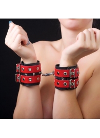 Красно-чёрные наручники из кожи - Sitabella - купить с доставкой во Владивостоке