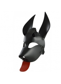 Черная кожаная маска  Дог  с красным языком - Sitabella - купить с доставкой во Владивостоке