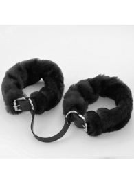 Черные кожаные оковы со съемной опушкой - Sitabella - купить с доставкой во Владивостоке