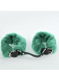 Черные кожаные наручники со съемной зеленой опушкой - Sitabella - купить с доставкой во Владивостоке