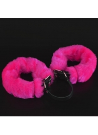 Черные кожаные оковы со съемной ярко-розовой опушкой - Sitabella - купить с доставкой во Владивостоке