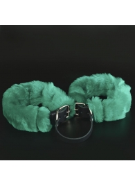 Черные кожаные оковы со съемной зеленой опушкой - Sitabella - купить с доставкой во Владивостоке