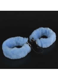 Черные кожаные оковы со съемной голубой опушкой - Sitabella - купить с доставкой во Владивостоке