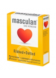 Презервативы с колечками и пупырышками Masculan Ribbed+Dotted - 3 шт. - Masculan - купить с доставкой во Владивостоке