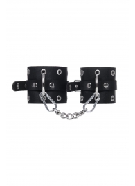 Черные кожаные однослойные наручники с люверсами - Pecado - купить с доставкой во Владивостоке