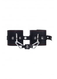 Черные кожаные однослойные наручники с контрастной строчкой - Pecado - купить с доставкой во Владивостоке
