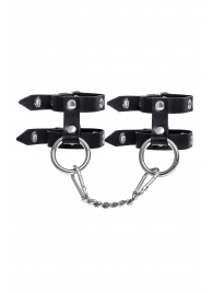 Черные однослойные кожаные наручники из двух ремешков - Pecado - купить с доставкой во Владивостоке
