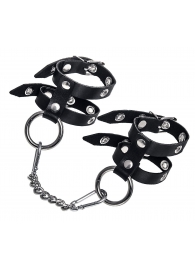 Черные однослойные кожаные наручники из двух ремешков - Pecado - купить с доставкой во Владивостоке