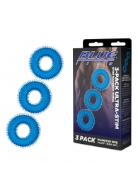 Комплект из трех голубых колец для эрекции 3-Pack Ultra-Stim Stretch Cock Rings - BlueLine - во Владивостоке купить с доставкой