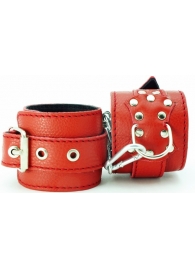 Красные кожаные наручники с клепками - БДСМ Арсенал - купить с доставкой во Владивостоке