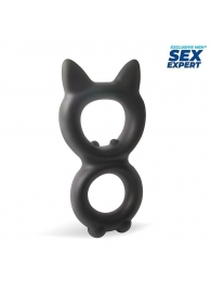 Черное двойное эрекционное кольцо с кошачьими ушками - Sex Expert - во Владивостоке купить с доставкой