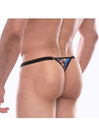 Синие мужские трусы-тонги с разноцветным принтом - Don Moris купить с доставкой Синие мужские трусы-тонги с разноцветным принтом - Don Moris купить с доставкой