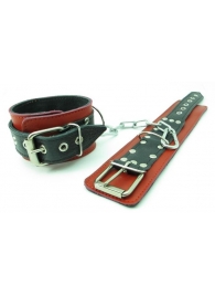 Красно-чёрные наручники из натуральной кожи - БДСМ Арсенал - купить с доставкой во Владивостоке