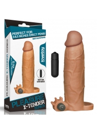Коричневая насадка на пенис Add 3 Pleasure X Tender Vibrating Penis Sleeve с вибропулей - 20 см. - Lovetoy - во Владивостоке купить с доставкой