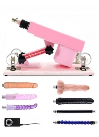 Розовая секс-машина с проводным пультом и 5 насадками - Eroticon - купить с доставкой во Владивостоке