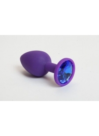 Фиолетовая силиконовая пробка с синим стразом - 7,1 см. - 4sexdreaM - купить с доставкой во Владивостоке