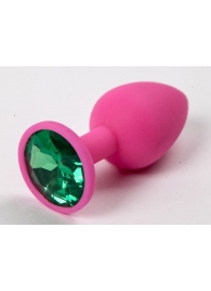 Розовая силиконовая пробка с зеленым кристаллом - 7,1 см. - 4sexdreaM - купить с доставкой во Владивостоке