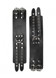 Широкие черные кожаные наручники без подкладки - Подиум - купить с доставкой во Владивостоке