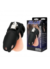 Черная клетка для пениса Silicone Small 2 in Cock Cage With Ball Divider - BlueLine - купить с доставкой во Владивостоке