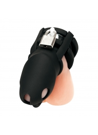 Черная клетка для пениса Silicone Small 2 in Cock Cage With Ball Divider - BlueLine - купить с доставкой во Владивостоке