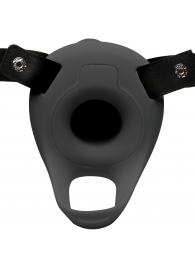 Черный полый страпон с вибрацией 2’’ Erection 28X Smooth Vibrating Silicone Penis Sheath - XR Brands - купить с доставкой во Владивостоке