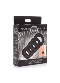 Комплект из 5 черных эрекционных колец для мошонки Ring Master Custom Ball Stretcher Kit - XR Brands - во Владивостоке купить с доставкой