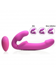 Розовый безремневой страпон с вибрацией и функцией расширения Inflatable Ergo-Fit Strapless Strap-On - XR Brands - купить с доставкой во Владивостоке