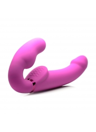 Розовый безремневой страпон с вибрацией и функцией расширения Inflatable Ergo-Fit Strapless Strap-On - XR Brands - купить с доставкой во Владивостоке