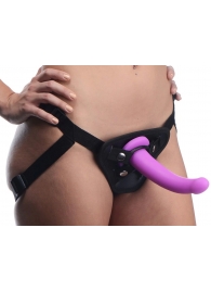 Лиловый поясной страпон Navigator Silicone G-Spot Dildo with Harness - 17,8 см. - XR Brands - купить с доставкой во Владивостоке