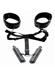Черная бондажная система Acquire Easy Access Thigh Harness with Wrist Cuffs - XR Brands - купить с доставкой во Владивостоке