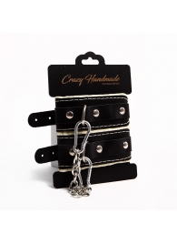 Черные скругленные наручники с мягкой бежевой подкладкой - Crazy Handmade - купить с доставкой во Владивостоке