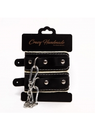 Черные скругленные наручники с мягкой бежевой подкладкой - Crazy Handmade - купить с доставкой во Владивостоке