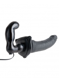 Черный страпон с вагинальной пробкой Deluxe Vibrating Penetrix Strap-On - 19 см. - Pipedream - купить с доставкой во Владивостоке